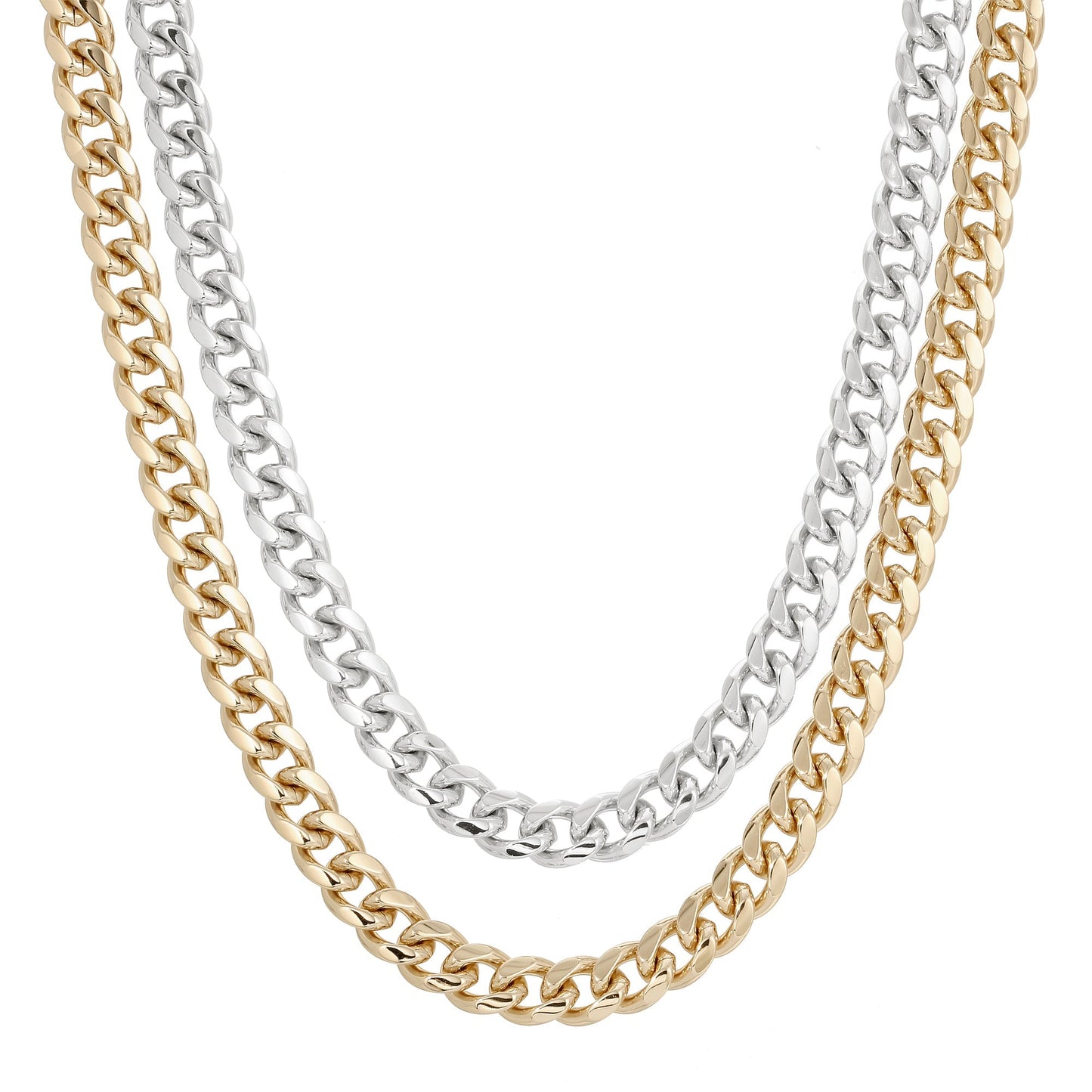 TWO-TONED DOUBLE CURB CHAIN NECKLACE by Eklexic