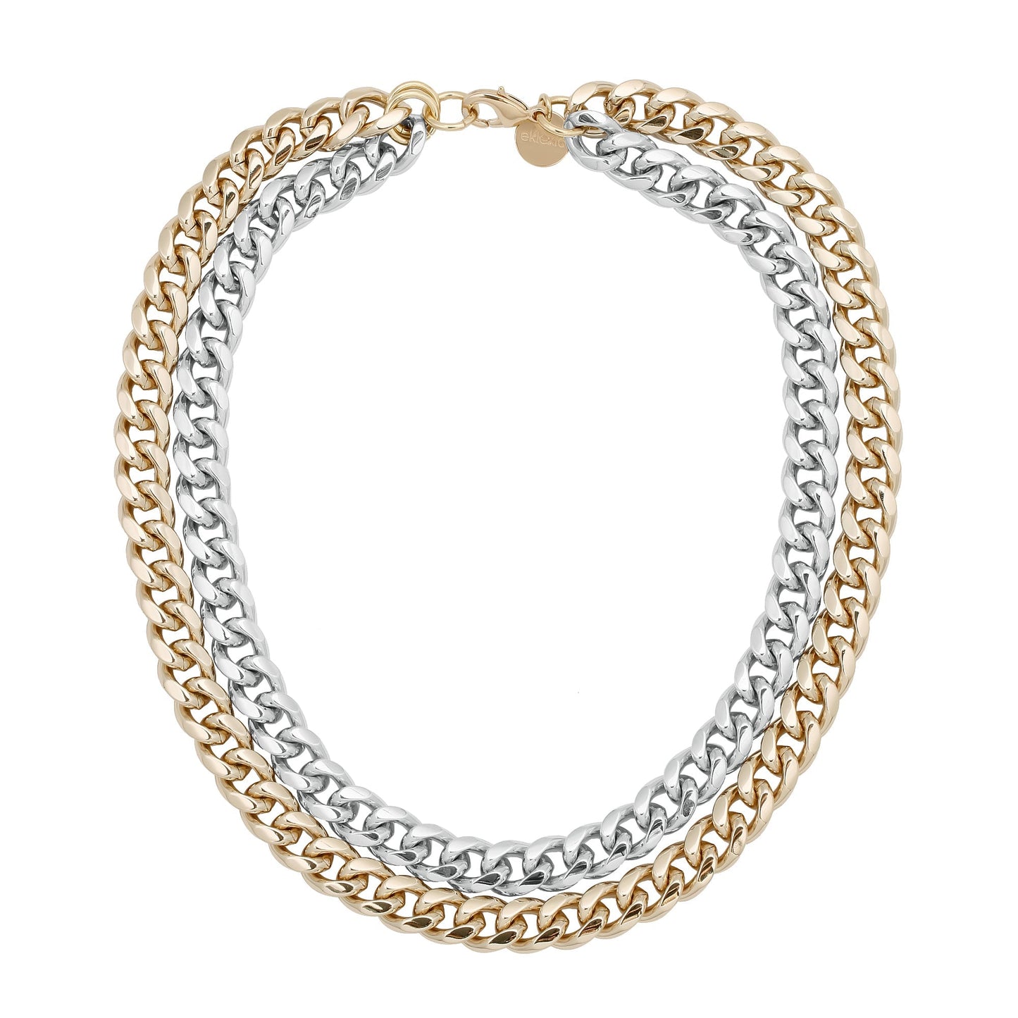 TWO-TONED DOUBLE CURB CHAIN NECKLACE by Eklexic